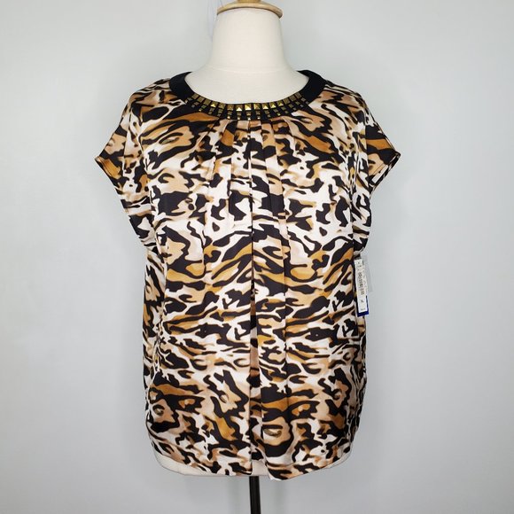 Peter Nygard Style #1216Z610 Animal Tiger Print Stud Detail Top NEW NWT Size XL - Picture 1 of 13